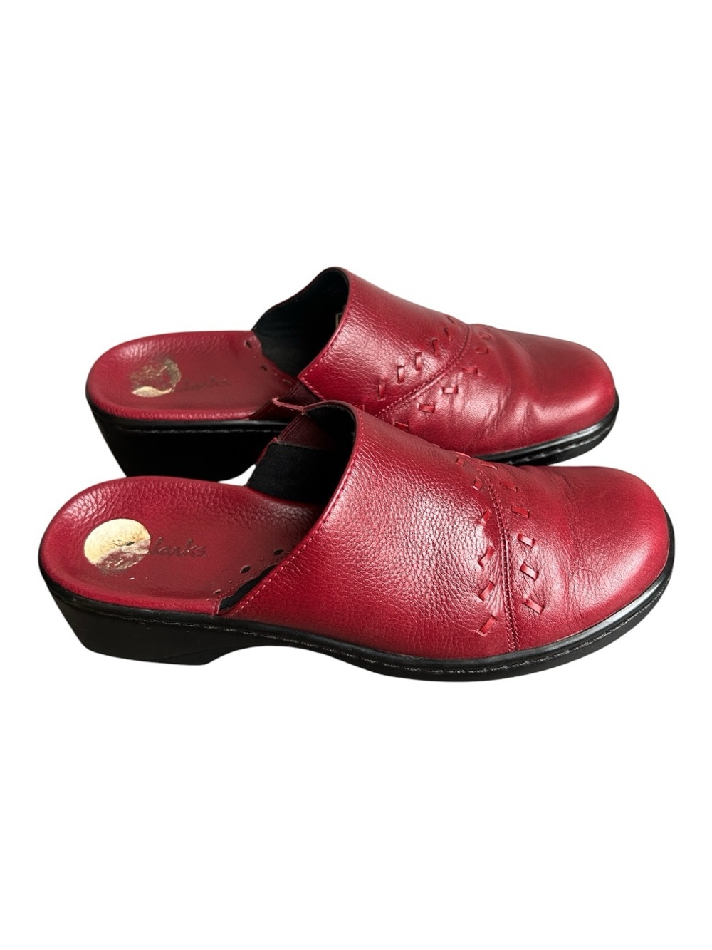 Clarks Leather Clogs Women’s Size 7M Red Cranberry Mule Slip-On Shoes